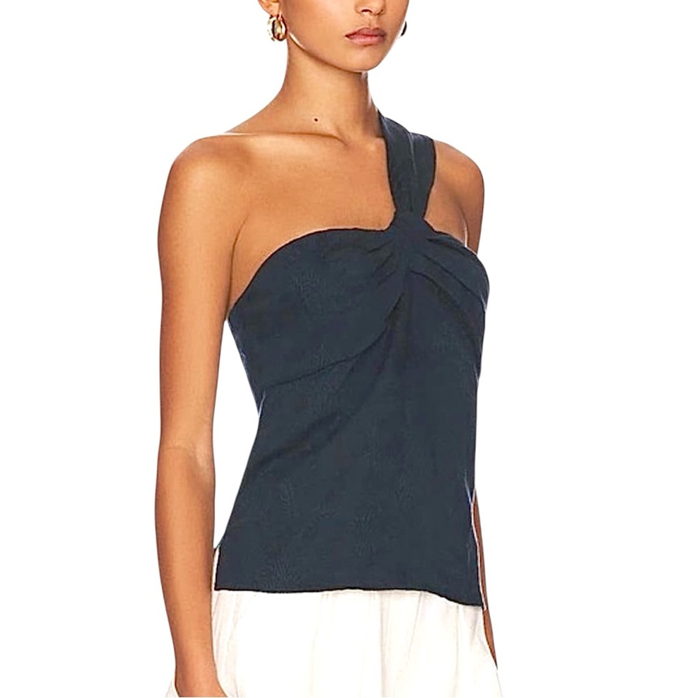 New Veronica Beard Belinda Linen Jacquard One Shoulder Top Sz 10 Blue - Picture 5 of 14
